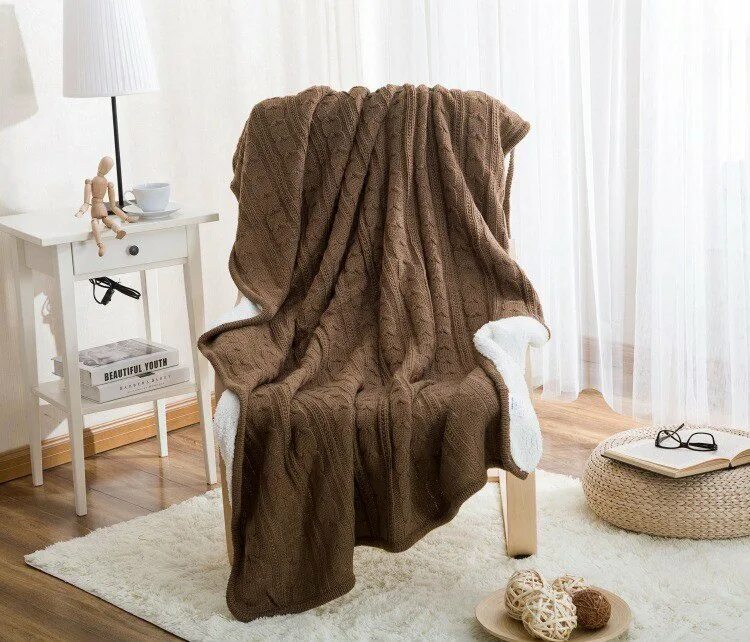 Плед коричневый фото Плед Аляска Knitted Sherpa № 06, коричневый, 120*180 см купить в интернет-магази