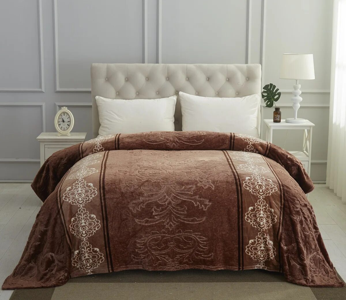 Плед коричневый фото Купить плед "karna" велсофт жаккард hera 220x240 см , темно-зеленый в интернет м