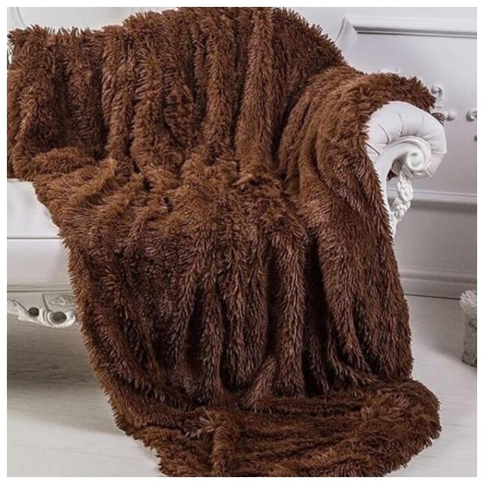 Плед коричневый фото Пушистый плед с длинным ворсом 220 на 240 см. Цвет светло-коричневый купить това