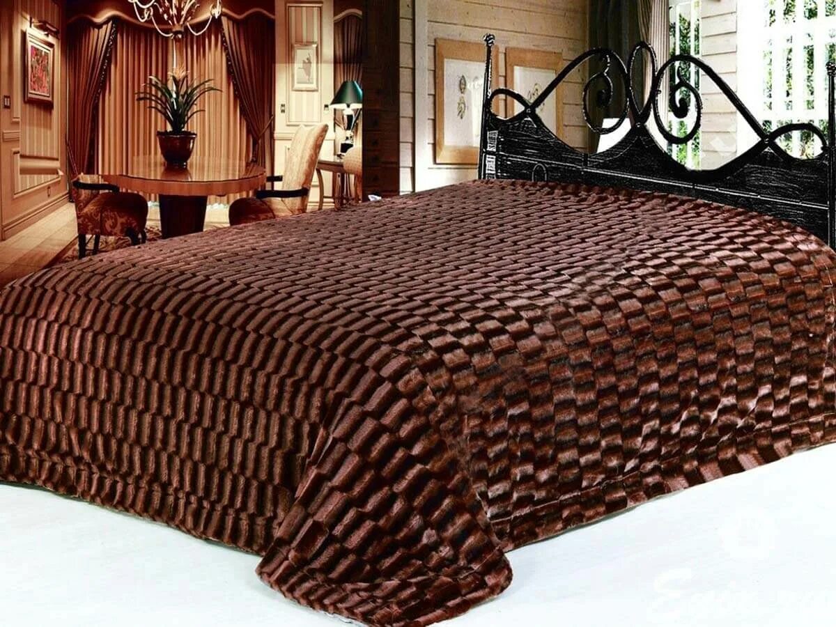Плед коричневый фото Плед КУБИК Евро Baltimor-textile.ru