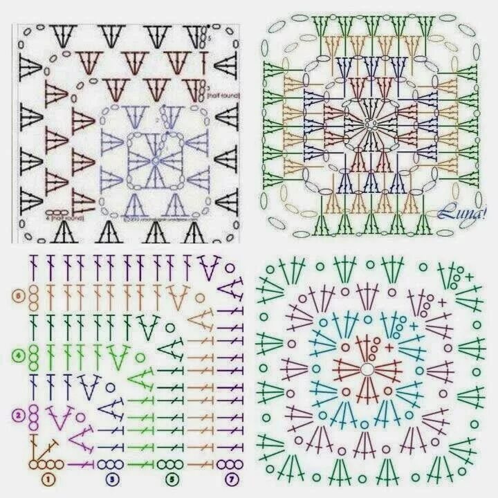 Плед крючком из квадратов схема Pattern granny squares Рукоделие, Вязание, Вязание крючком покрывало узор