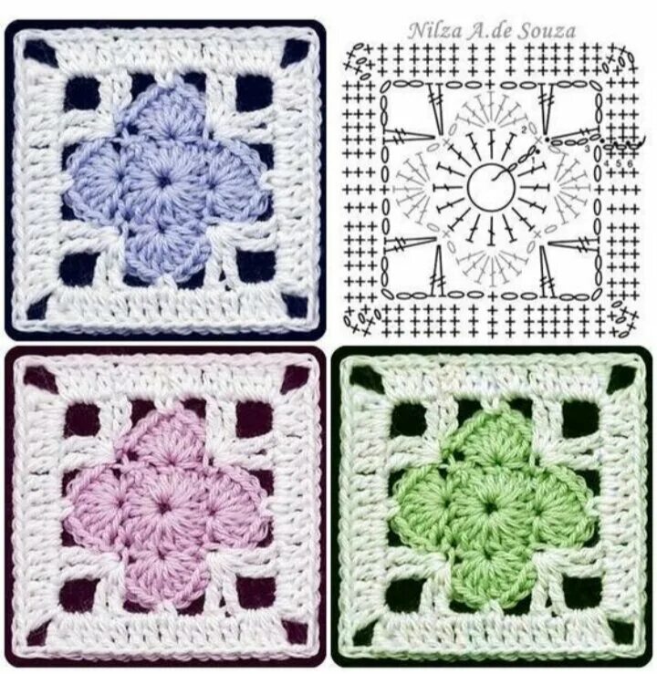 Плед крючком из квадратов схема Квадрат с цветком. Наталья - спицы и крючок Дзен