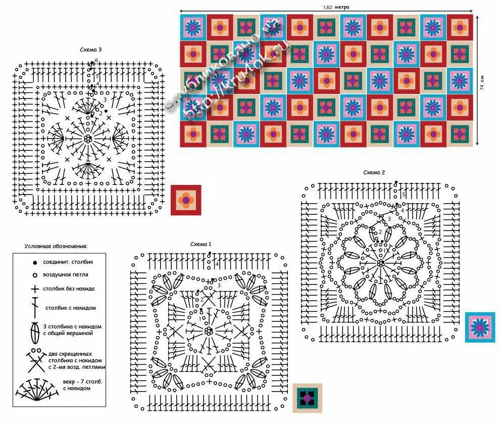 Плед крючком схемы для начинающих квадрат А вот еще одна схемка) #daishop #pryagacom #дайшоп #пряжаком #узордня #вяжемсами