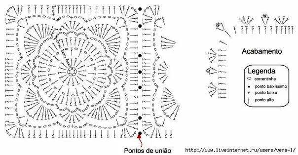 Плед крючком со схемами Схемы вязаных салфеток, вышивка,декор. Crochet chart, Crochet square, Crochet ed