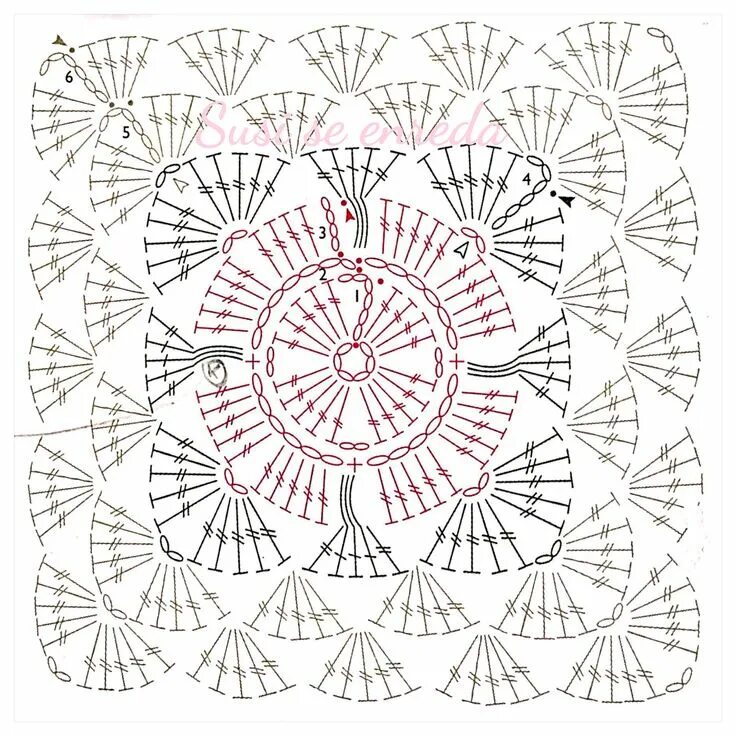 Плед крючком со схемами Granny para manta de la vida Crochet square patterns, Crochet motif, Crochet dia