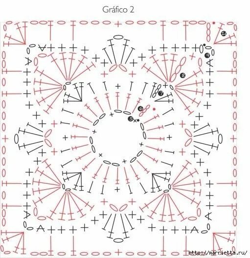 Плед крючком со схемами цветочная поляна Квадратные мотивы с цветами крючком (2) (511x529, 202Kb) Crochet square blanket,
