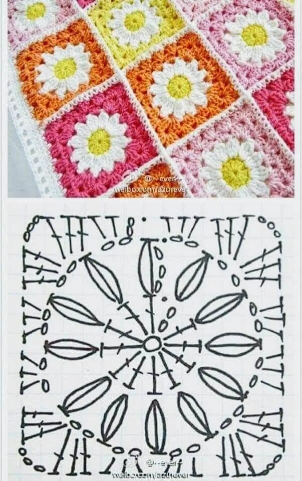 Плед крючком со схемами цветочная поляна ボ-ド"Crochet blanket"の ピ ン か ぎ 針 編 み の ラ グ, 編 み 物 記 号, か ぎ 針 編 み モ チ-フ