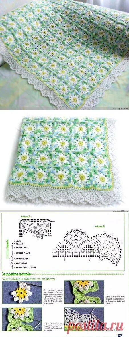 Плед крючком со схемами цветочная поляна Нежный плед из цветочных мотивов. Нежный детский плед крючком Вязаные покрывала 