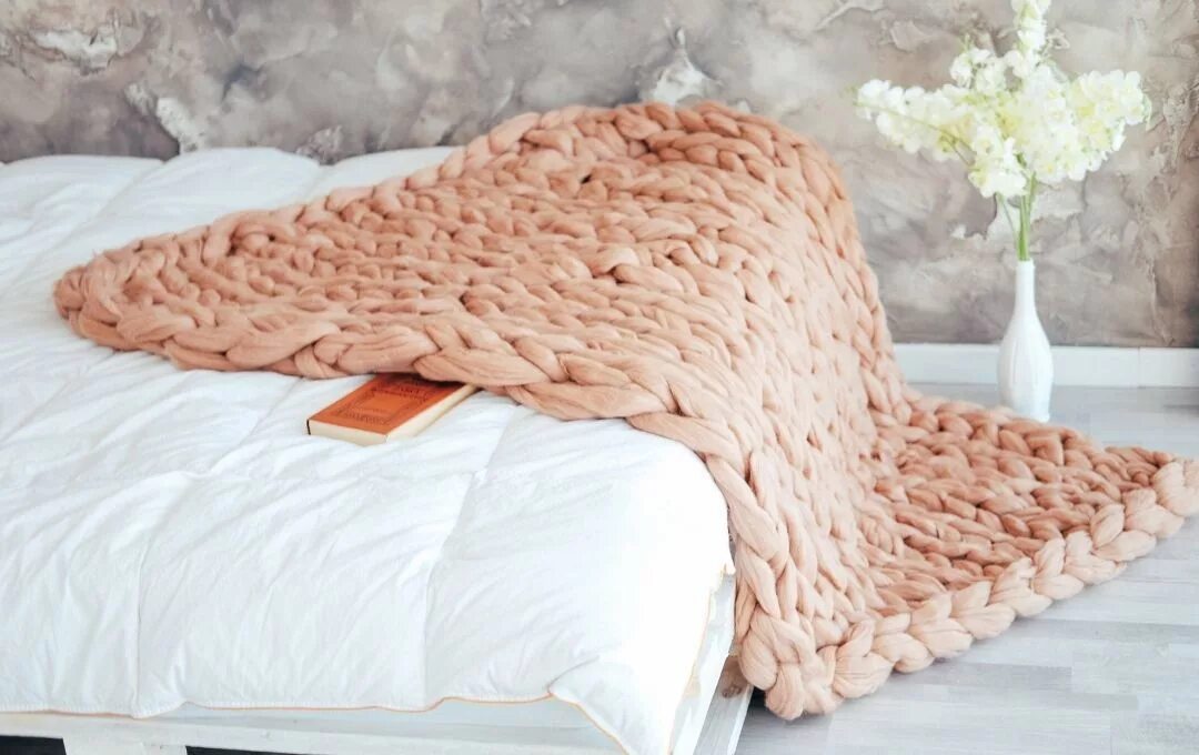 Плед руками фото Плед из толстой пряжи. Плед из мериноса. Плед крупной вязки в интернет-магазине 