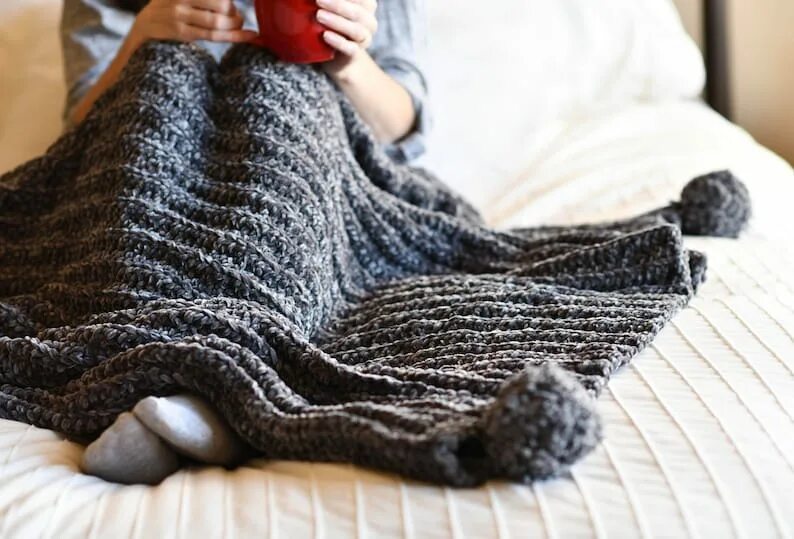 Плед руками фото Knit Look Crocheted Throw Blanket Pattern Velvet Crochet Etsy