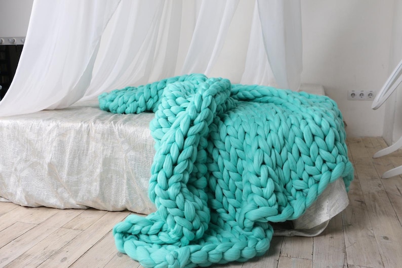 Плед руками фото Коренастый одеяло руку вязать бросить мериноса шерсть одеяло Etsy