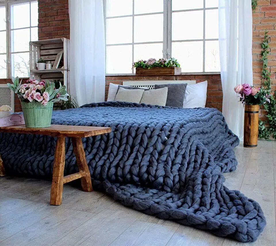 Плед руками фото Amazon.com: Chunky Wool Throw Blanket
