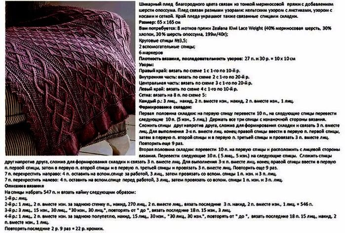 Плед спицами схемы простые Плед спицами фото и описание