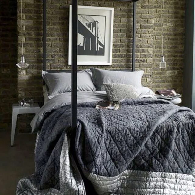 Плед в стиле лофт Simple and understated Eclectic bedroom, Chic bedroom design, Brick wall bedroom