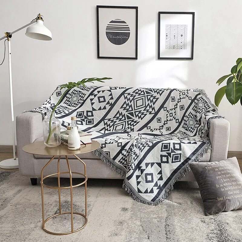 Плед в стиле лофт Black And White Blanket Cotton India Style Geometric Pattern Throw Blankets For 