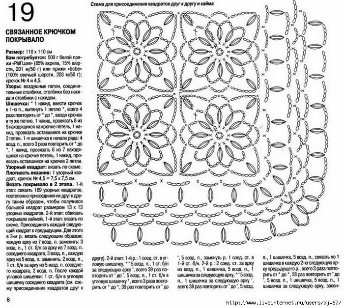 Плед вязаный крючком своими руками схемы Схема с пояснениями от djv67