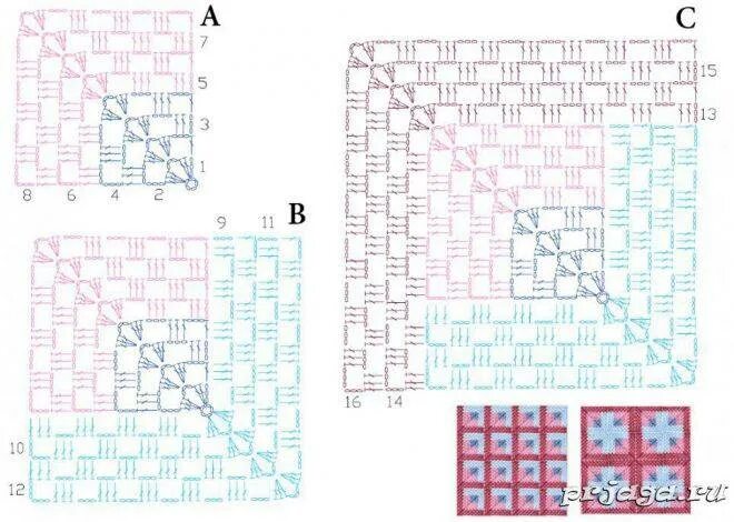 Пледы 3д крючком со схемами Вязка крючком баварских узоров, техника и описание схемы пледа полоской, пошагов