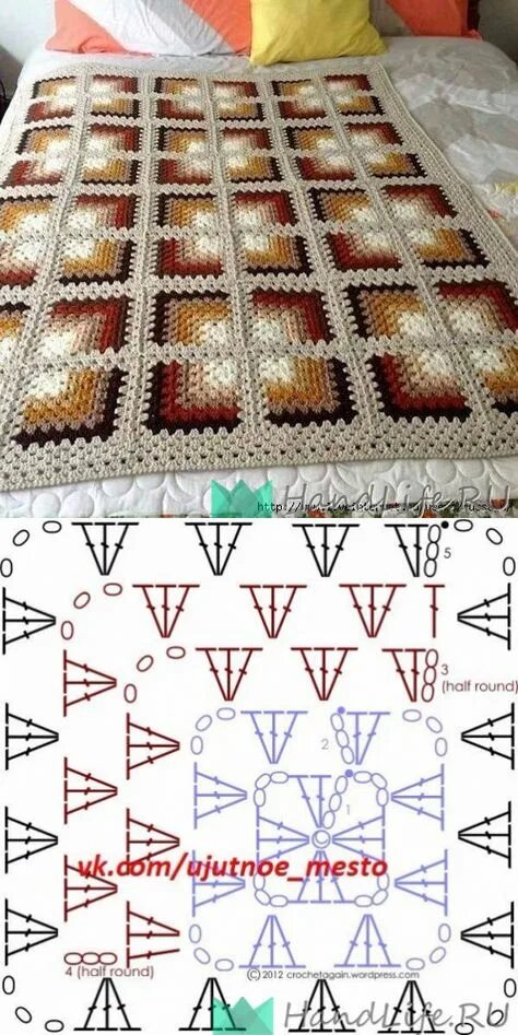 Пледы 3д крючком со схемами Бабушкин квадрат 3д крючком схемы для пледов