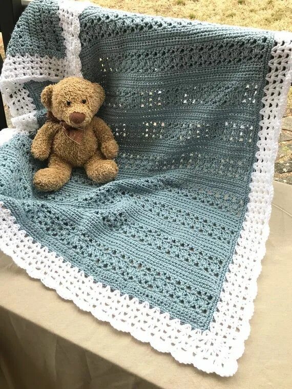 Пледы для новорожденных схемы фото Blue Lace Crochet Baby Blanket Etsy Soft blanket crochet, Crochet blanket patter