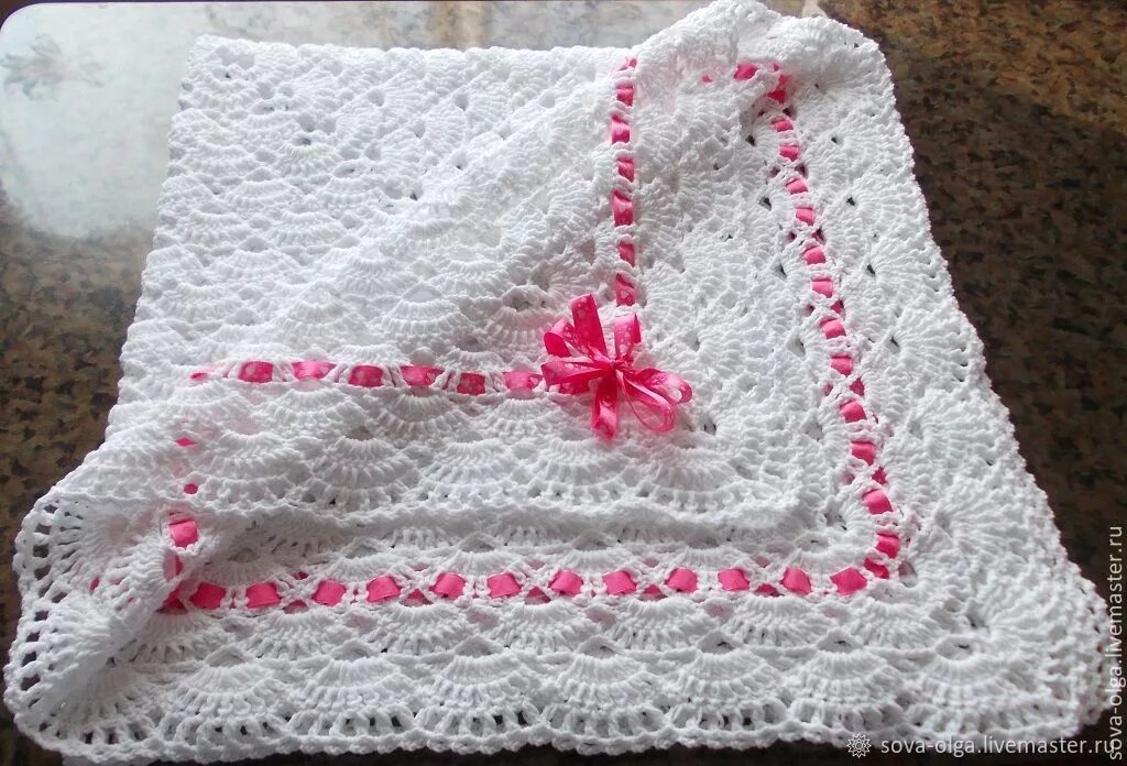 Пледы для новорожденных схемы фото Вязаный пледик для новорожденного "Ажурная сказка" в интернет-магазине Ярмарка М