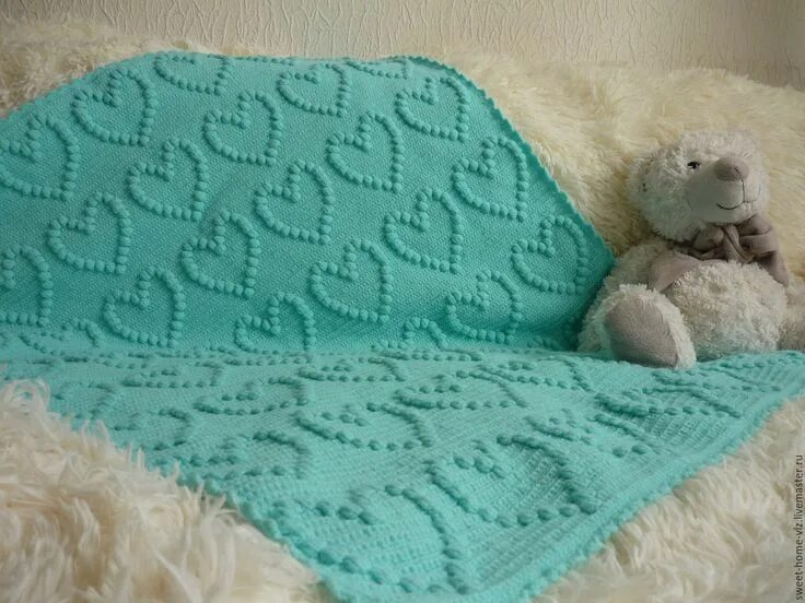 Пледы для новорожденных схемы фото Купить Вязаный плед для детей "Голубая бирюза" - бирюзовый,. Детские покрывала в