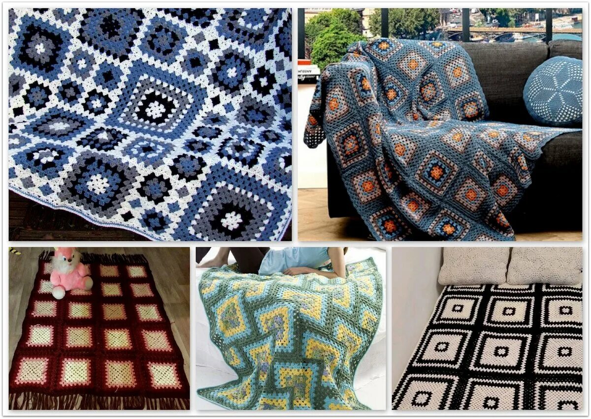 Пледы крючком фото схемы Вяжем плед бабушкиным квадратом: подробный разбор техники вязания и 25 идей для 