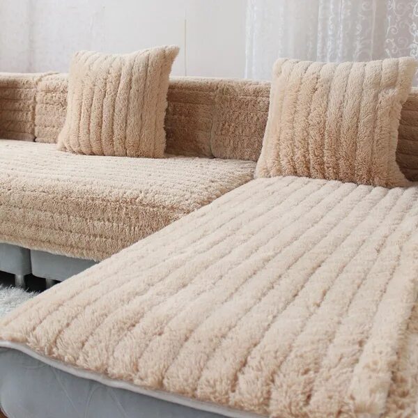 Пледы на диван фото Осенне-зимняя широкополая диванная подушка из кроличьего меха, нескользящая ткан
