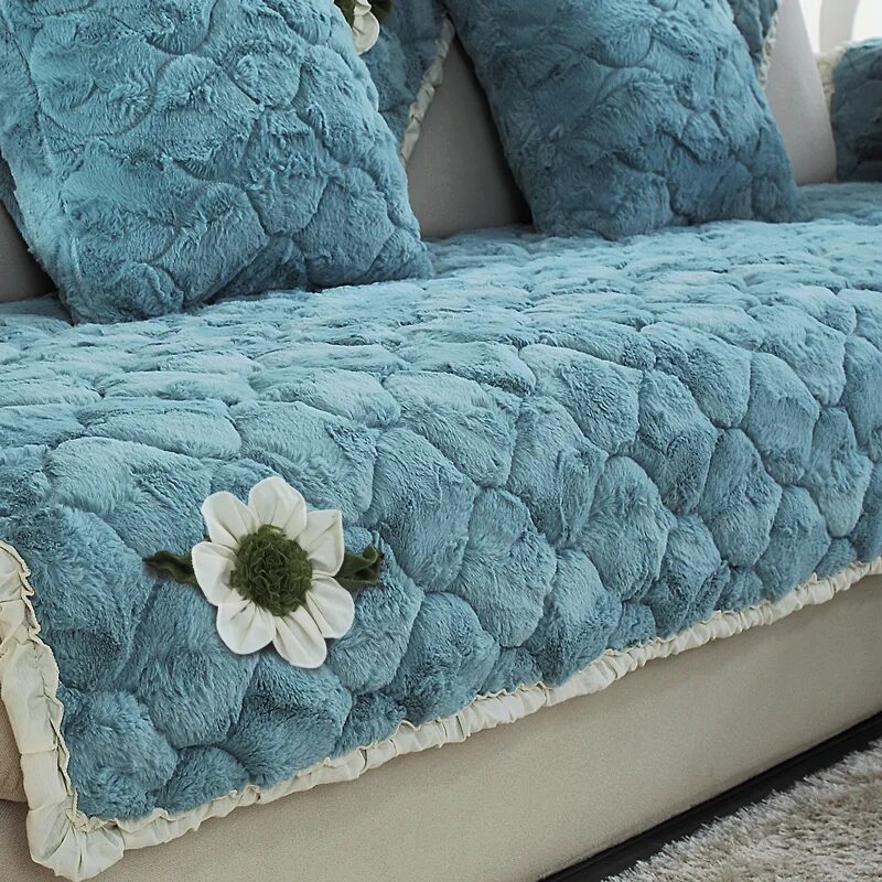 Пледы на диван фото Купить Плюшевый зимний скандинавский диван, высококлассная нескользящая подушка,
