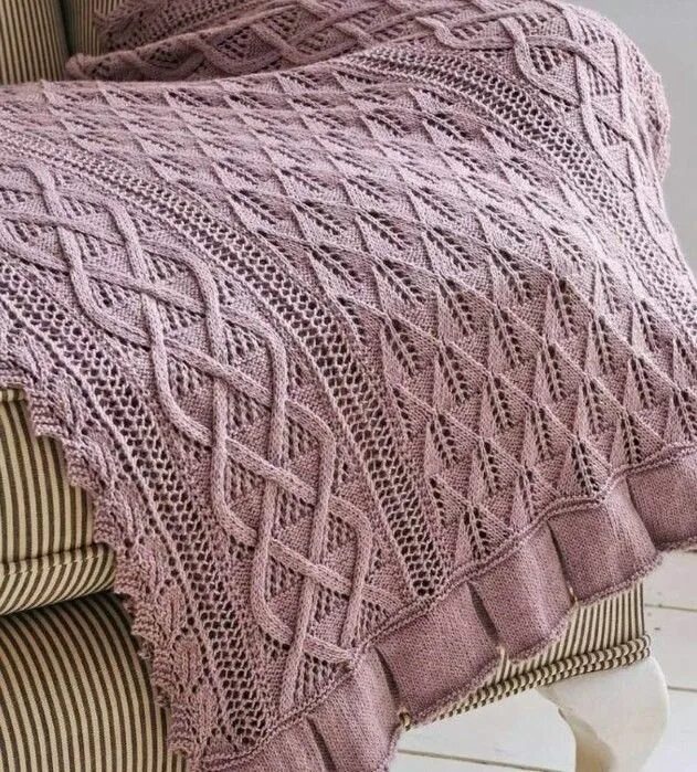 Пледы спицами схемы фото КРАСИВЫЙ ПЛЕД (Вязание спицами) Журнал Вдохновение Рукодельницы Leaf knitting pa