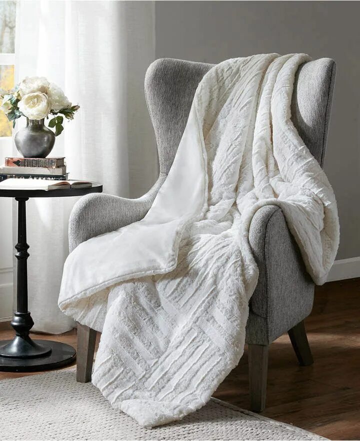 Пледы в интерьере фото Madison Home USA Arctic Checkerboard PlushFaux-FurThrow, 50" x 60" Faux fur thro