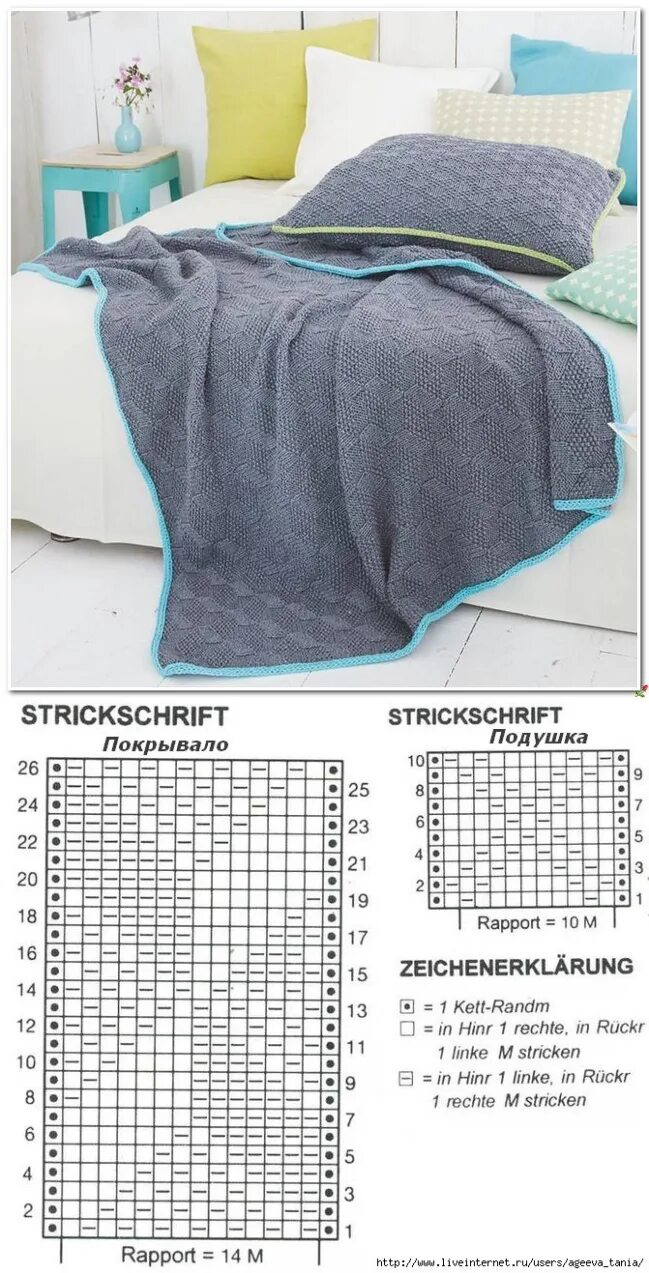 Пледы вязанные спицами схемы Плед и подушка Вяжем уютно-интерьерое Постила