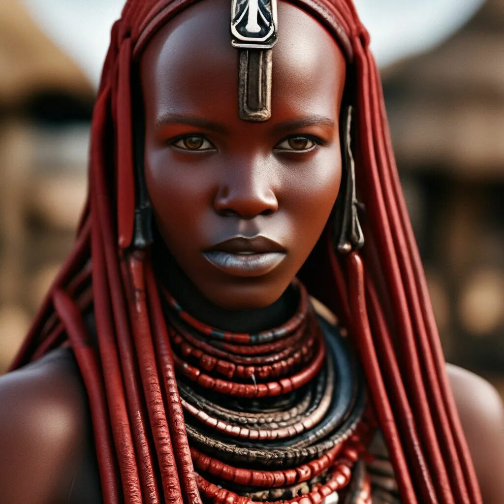 Племя химба фото в полный рост "Himba tribe, detailing red leather" - image created in Shedevrum