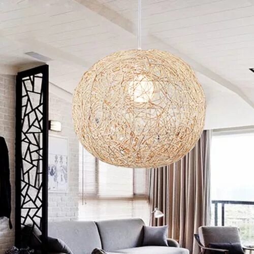 Плетеная люстра в интерьере $18.98 Creative Garden Hemp Ball Pendant Light Rattan Art Linen Thread Bird Nest