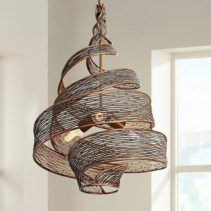 Плетеная люстра в интерьере Varaluz Flow 18" Wide Hammered Ore Pendant Light Pendant light, Chandelier desig
