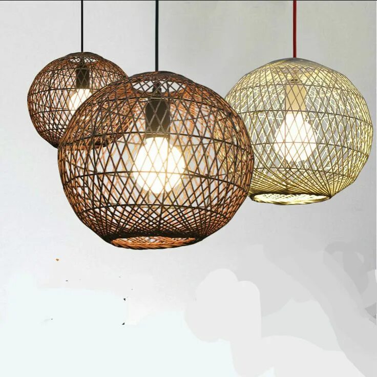 Плетеная люстра в интерьере New Southeast Asian Hand Knitted Wicker Rattan Led E27 Pendant Light For Dining 