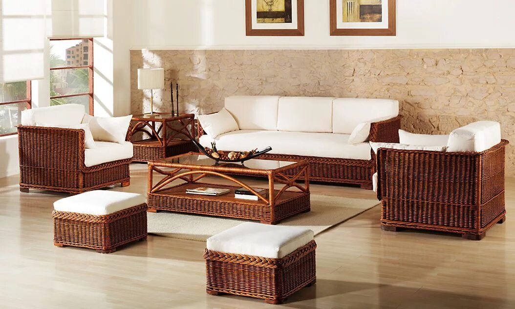 Плетеная мебель интерьер Muebles de mimbre para un verano fresco