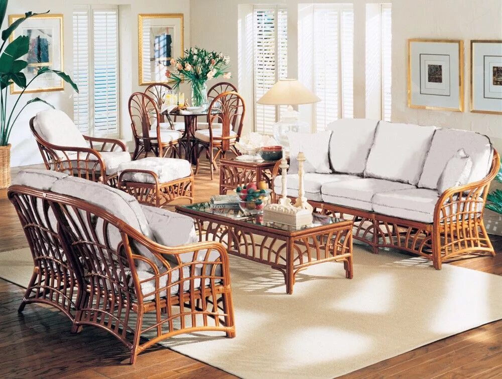 Плетеная мебель в интерьере дома South Sea Rattan New Kauai Indoor Living Room Set Rattan furniture living room, 