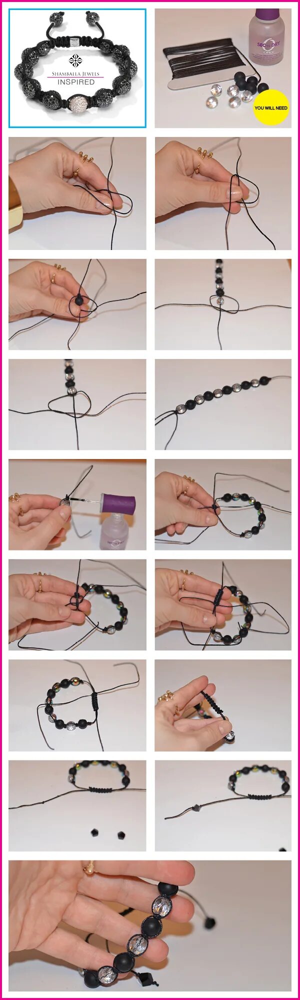Плетение браслетов для начинающих фото схемы DIY Shamballa bracelets Bracelets bricolage, Artisanat de bijoux, Shamballa brac