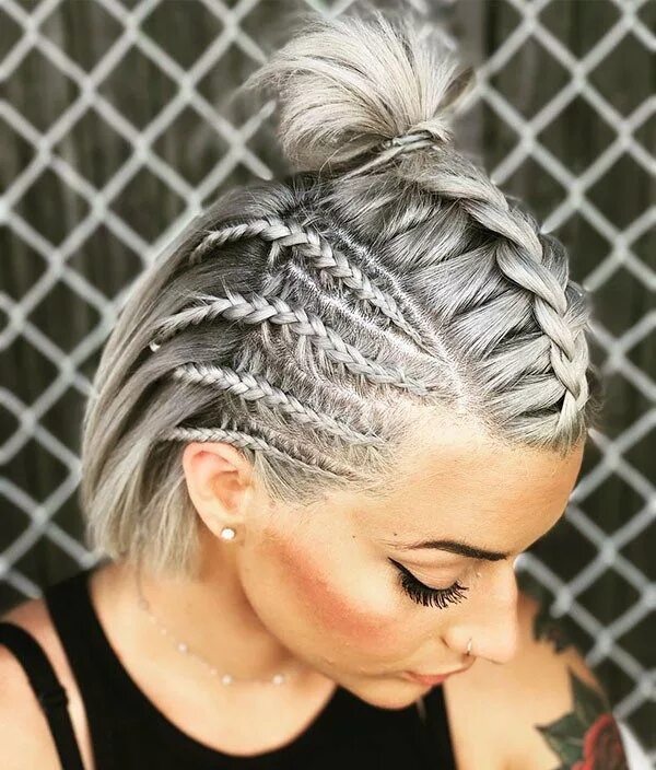 Плетение косичек на короткие волосы фото Platinum-Blonde-Short-Hair-Braids Amazing Braids for Short Hair #shortblondehair