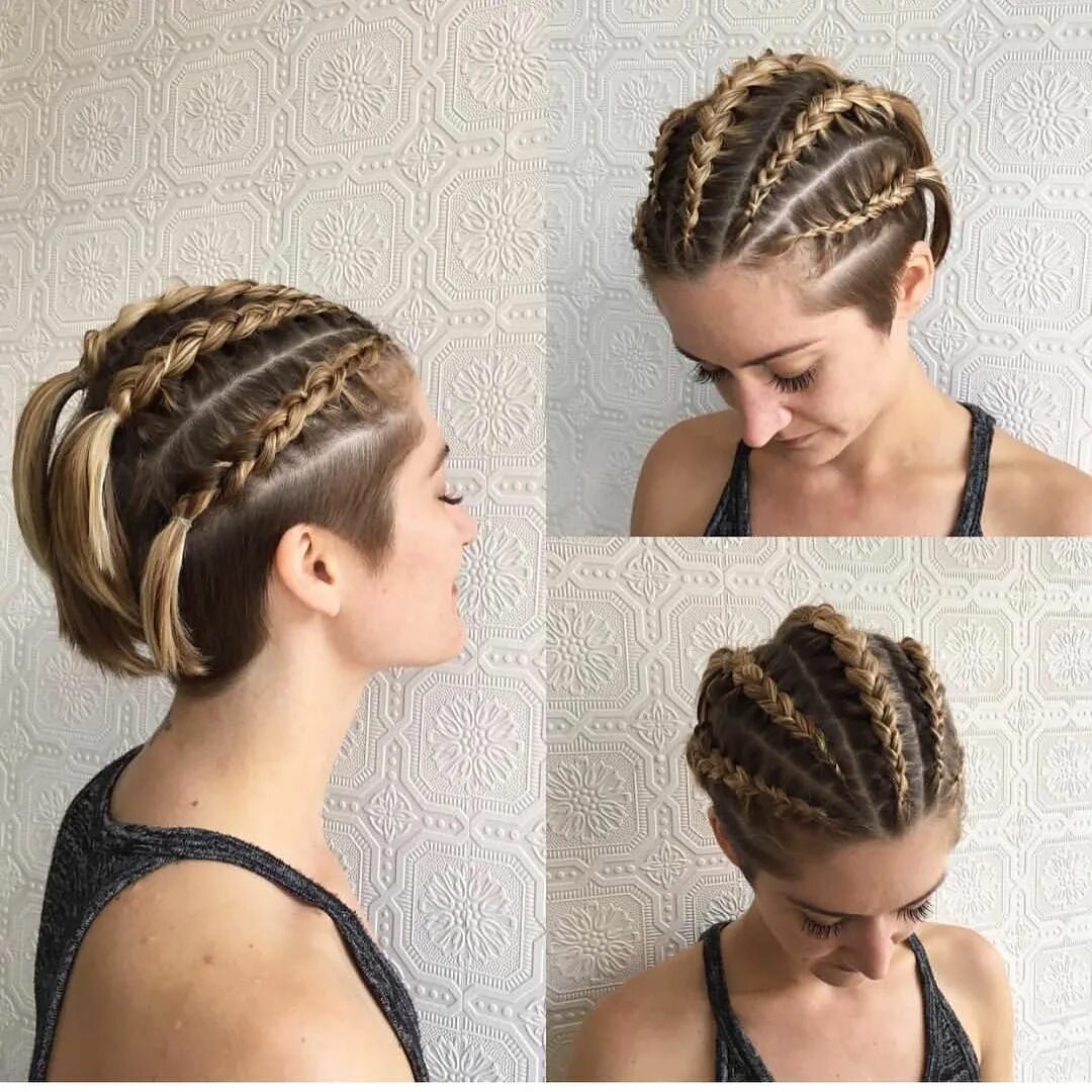 Плетение косичек на короткие волосы фото Dutch Braid Rows on Blonde Undercut Bob - The Latest Hairstyles for Men and Wome
