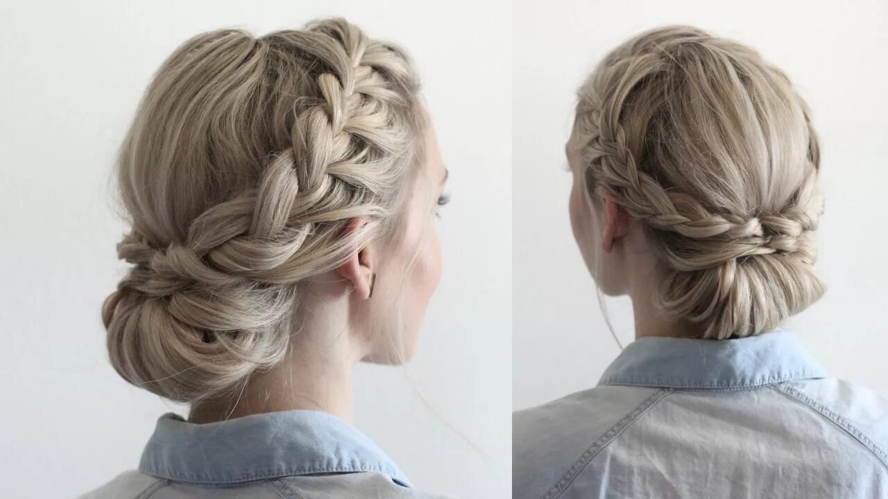 Плетение на средние фото Double Braided Updo - YouTube