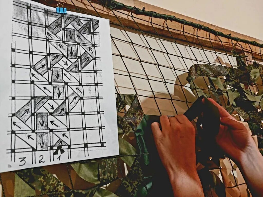 Плетение сетей для фронта схема джи Приглашаем на мастер-класс по плетению маскировочных сетей - Администрация СП Ки