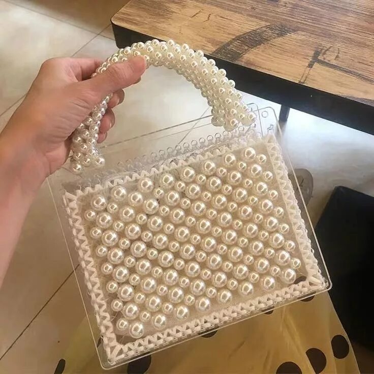 Плетение сумочек из бусин White Pearl Beaded Tote Handbag Purse Etsy Borse all'uncinetto, Borsette, Perlin