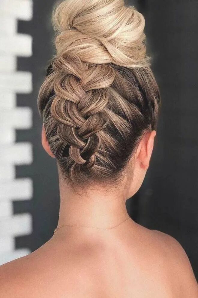 Плетение волос прически Braid Into High Bun #updo #mediumhair #hairstyles ❤ Check out these popular updo