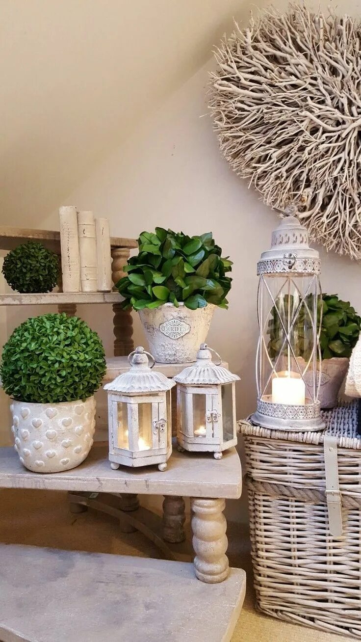 Плетеный декор для дома Lantern love....grey wash metal lanterns...dont forget the topiary.... #dekorati