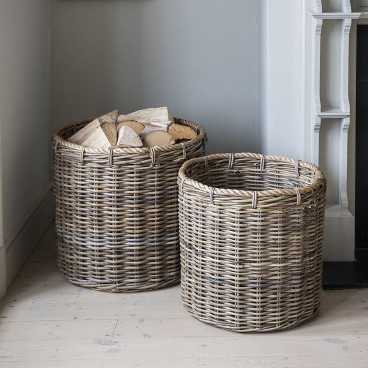Плетеный декор для дома Garden Trading - Round Log Baskets with Rope - Set of 2 Log baskets, Fireplace a
