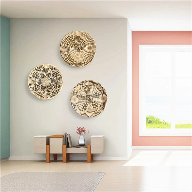 Плетеный декор на стену Black And White Wall Art Woven Baskets Boho Rattan Boiserie Decoration Decor Hom