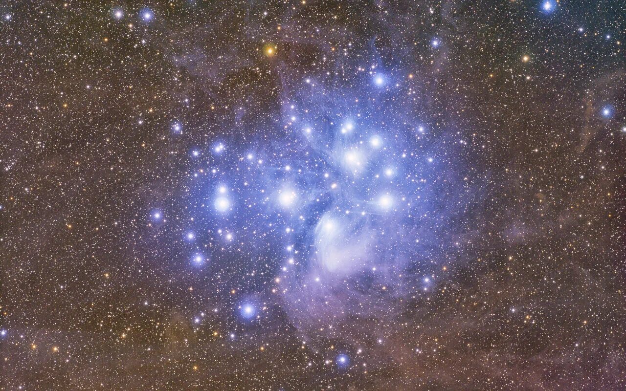 Плеяды звездное скопление на небе фото Download wallpaper The Pleiades, Star cluster, M-45, section space in resolution
