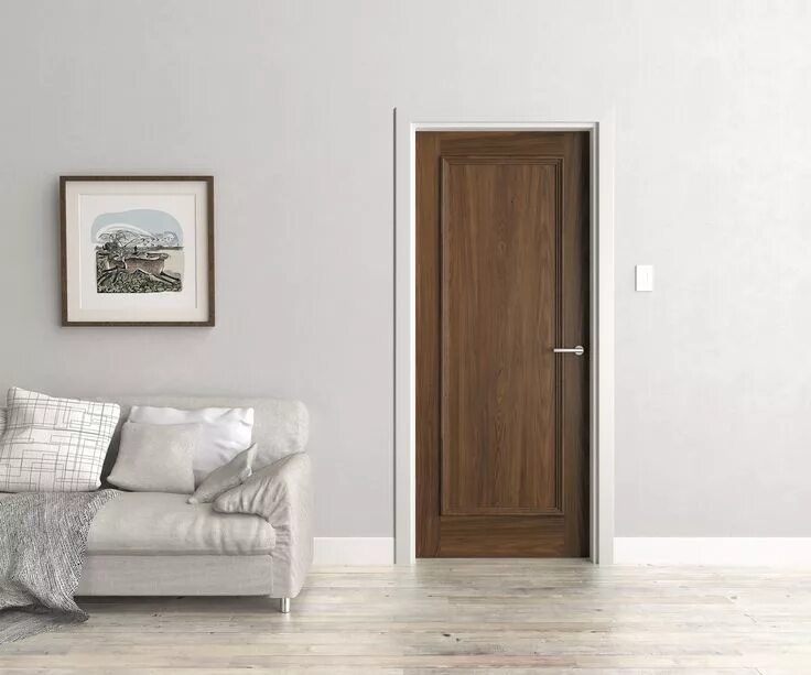 Плинтус в цвет дверей в интерьере American Black Walnut veneer beautifully compliments the stunning Trinity door. 