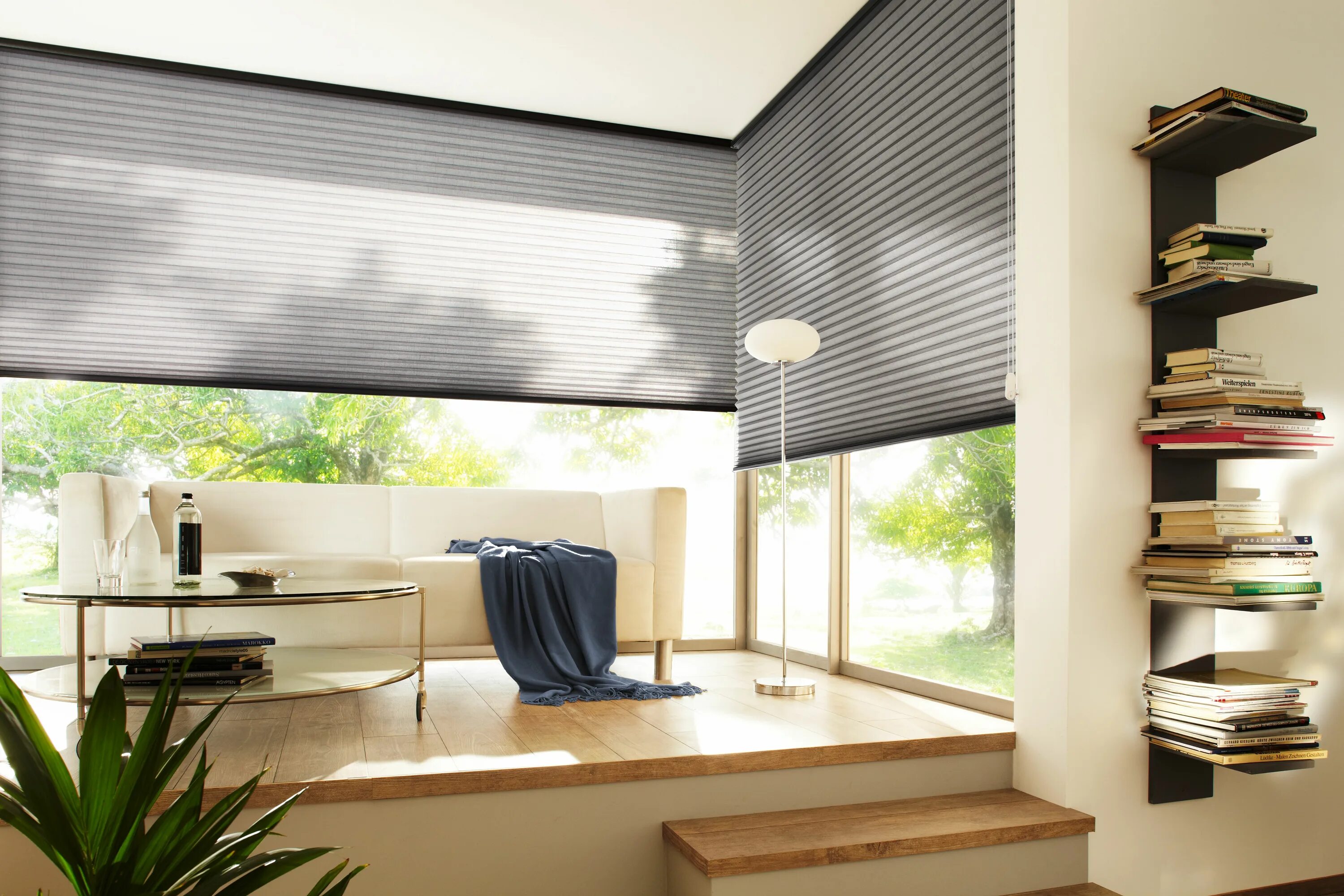 Плиссе на окна фото Duette ® Gardiner grå i vardagsrum Living room blinds, Modern window dressing, S